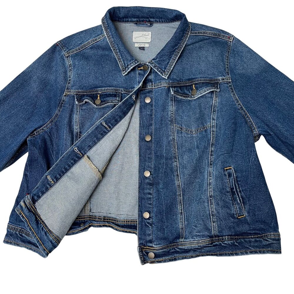 Universal Thread Freeborn Womens 4XL Blue Denim Trucker Jacket Moon Wolf Graphic